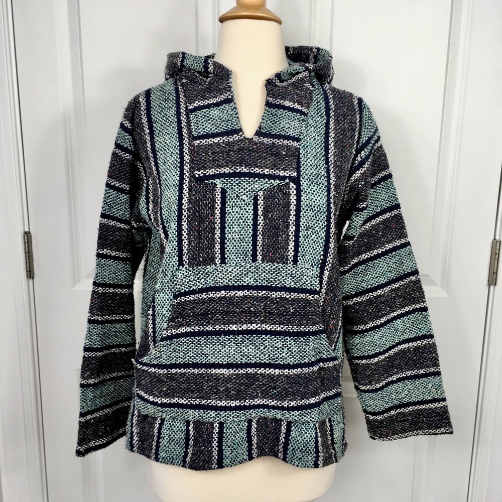 Vintage Sunspecs Baja Poncho Hoodie Beach Bum Small Acrylic Hippie Boho 90s